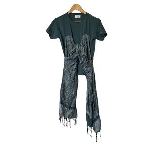 Collina Strada Dark Teal Draped Top with Paisley Scarf Detail